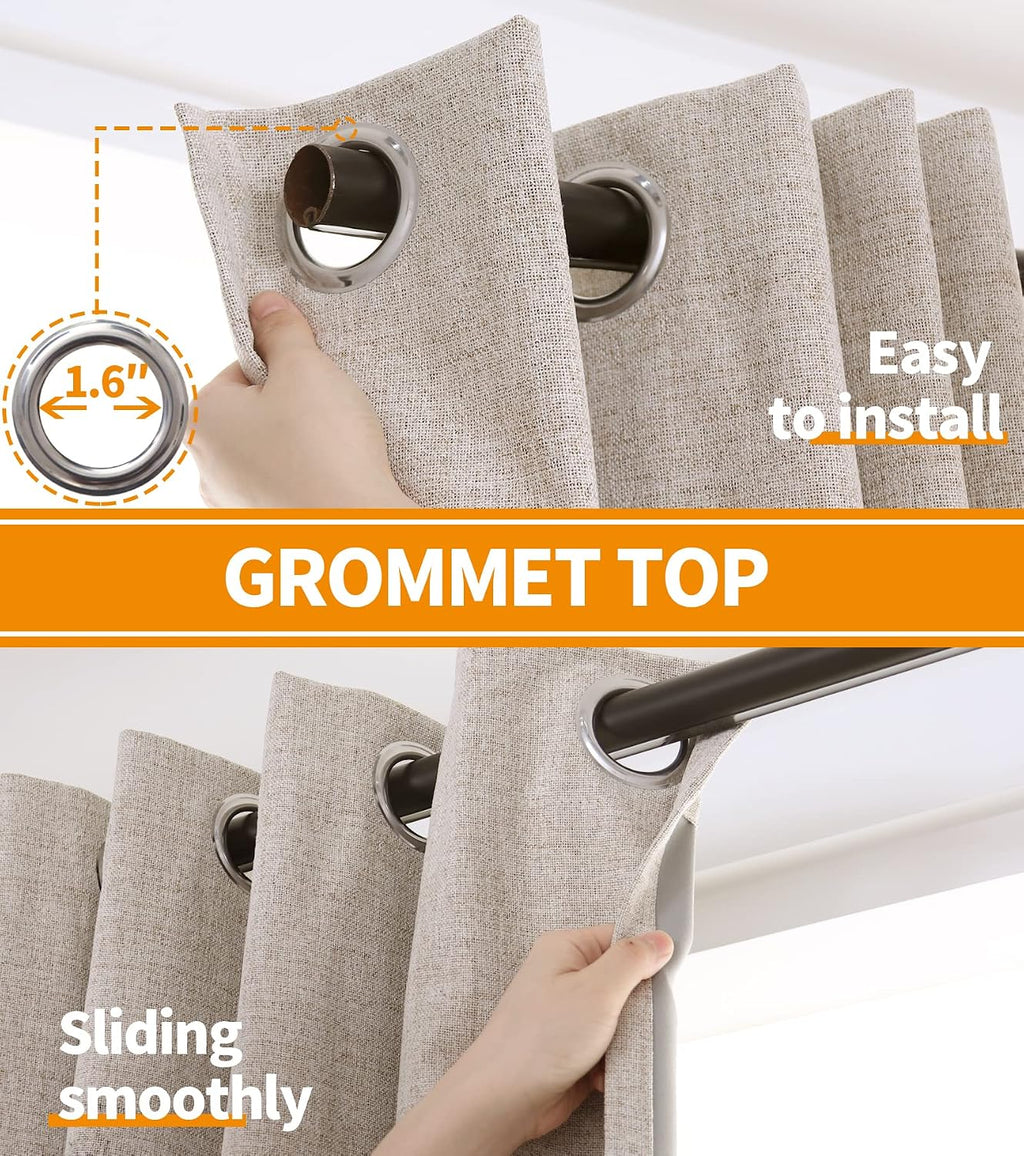 YoungsTex Linen Blackout Curtains 54 Inches Length for Short Window, Grommet Full Room Darkening Linen Textured Window Drapes for Bedroom B…