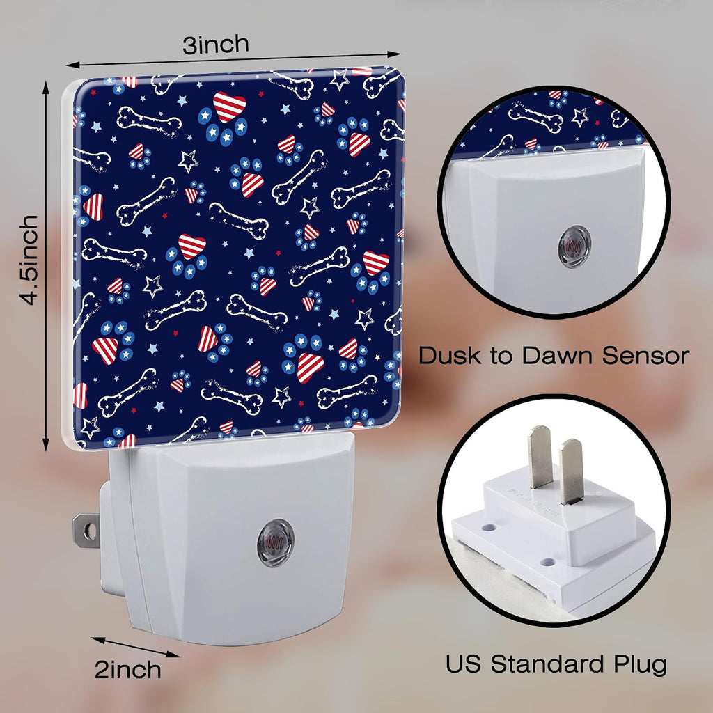 USA Flag and Paw Prints Night Light Plug into Wall, Cute American Patriotic Dog Prints Dusk to Dawn Night Light Plug in,0.5w Energy…