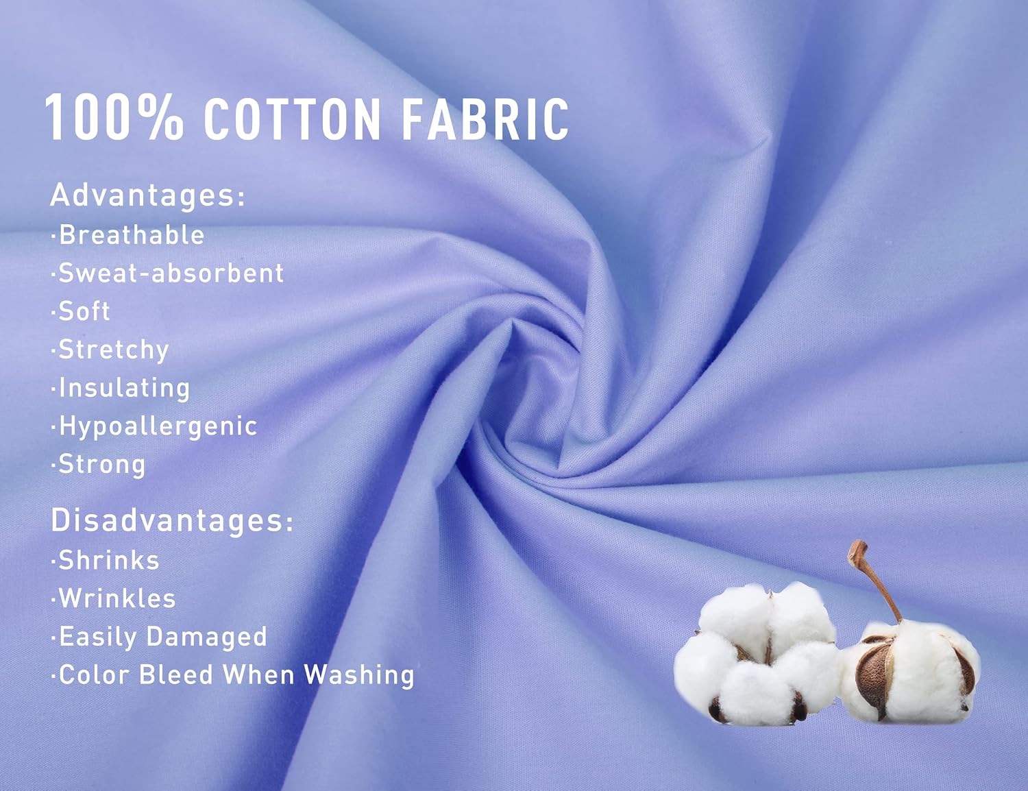 Sunflower Body Pillowcase 100% Cotton Long Pillow Cover/Case Envelope Closure 1 Pack, 20×54 inches Purplish Blue, Soft and Breathable
