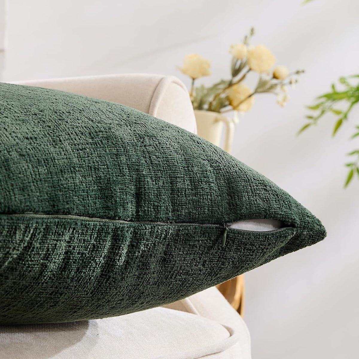 Gawamay Set of 2 Soft Textured Chenille Throw Pillow Covers 18x18 Inch (45x45 CM), Decorative Pillowcases Cushion Covers for Farmhouse Home…