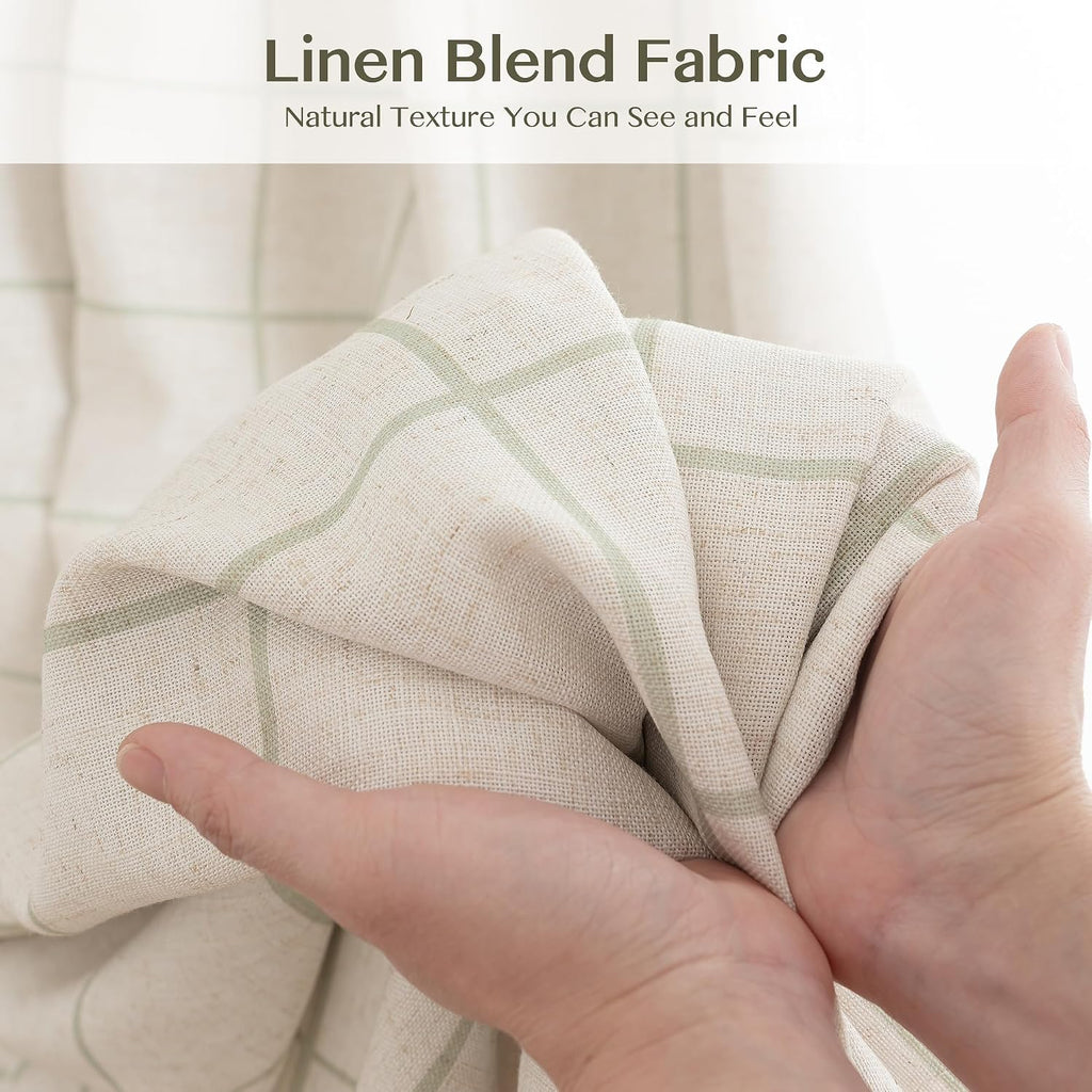Threegirlshome THREE GIRLS Pinch Pleated Plaid Curtains Blackout Linen Gingham Green Curtains for Living Room, Bedroom Checkered 90 Inches L…