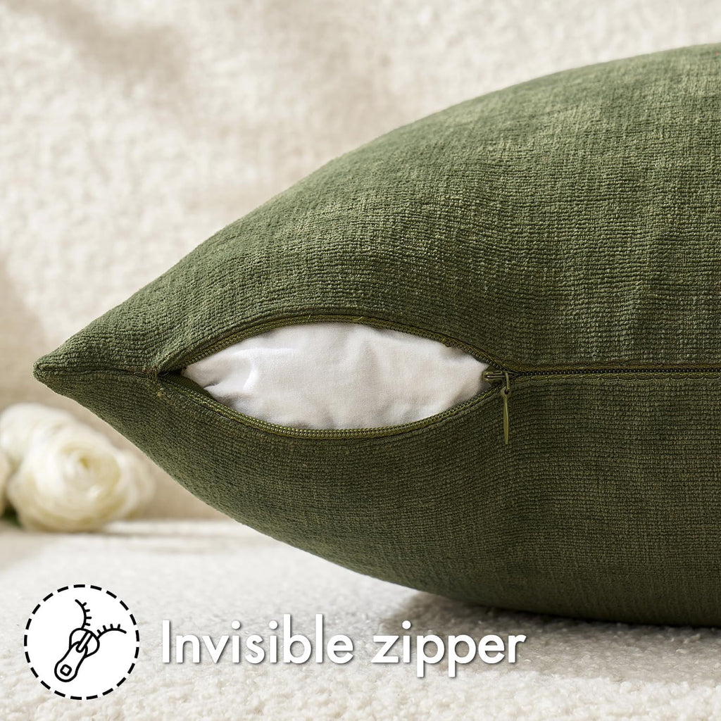 Miulee Olive Green Couch Pillow Covers 18x18 Inch, Set of 2 Soft Chenille Decorative Square Throw Pillow Covers Farmhouse for Sofa Living R…