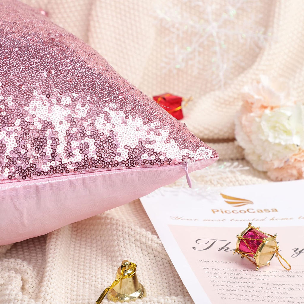 uxcell 2 Pcs Sequin Throw Pillow Covers, Shiny Sparkling Comfy Satin Cushion Covers, Decorative Pillowcases for…