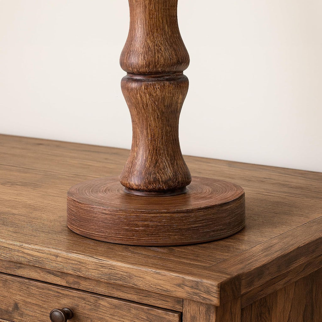 BOBOMOMO 20.5" Rustic Table Lamps Set of 2, Farmhouse Nightstand Lamp with Wood Grain Resin Base & Linen Shade, Small Bedside Lamp for…