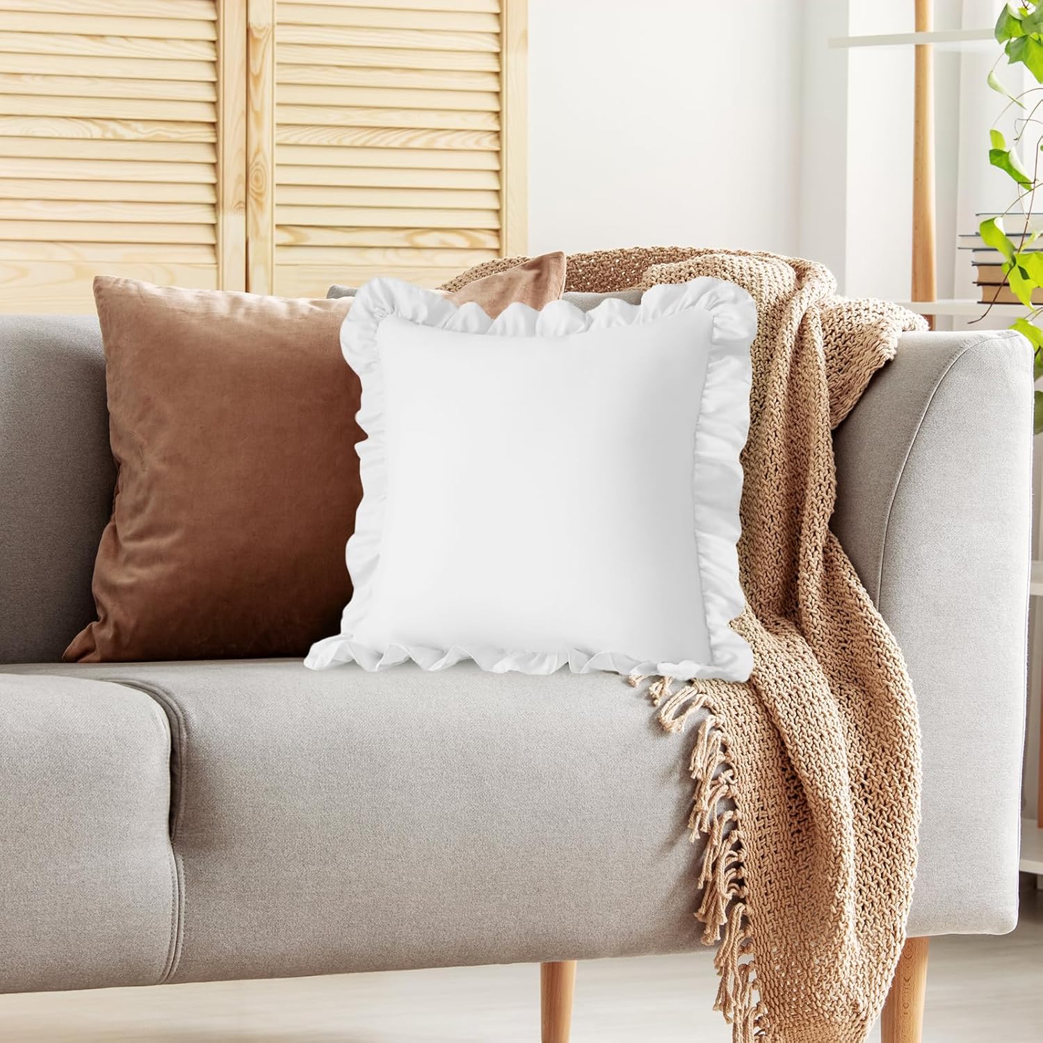 KKJIAF Ruffle Pillow Cases 20x20 Inches, White Square Ruffled Pillow Covers Set of 2, Microfiber Wrinkle Resistant Pillow Shams with…