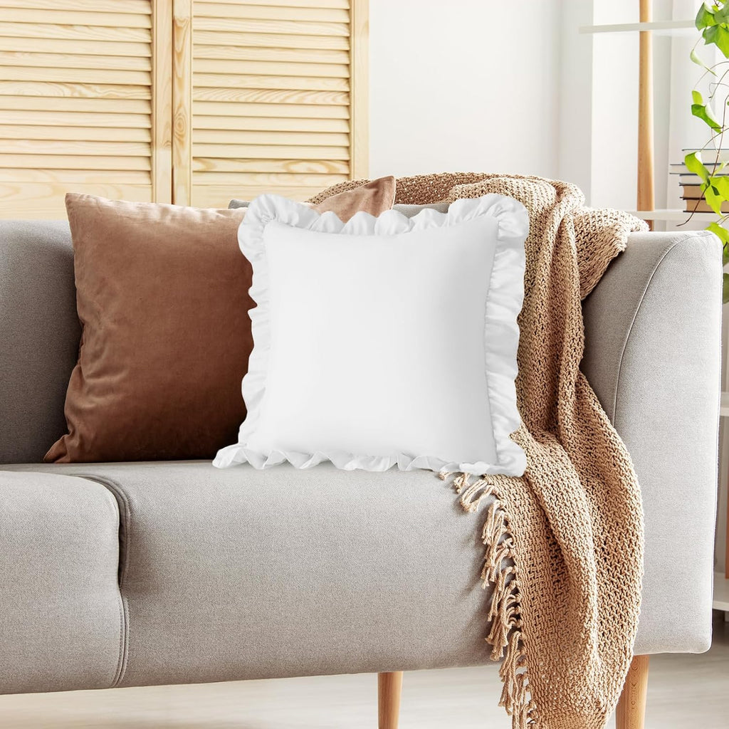 KKJIAF Ruffle Pillow Cases 24x24 Inches, White Square Ruffled Pillow Covers Set of 2, Microfiber Wrinkle Resistant Pillow Shams with…