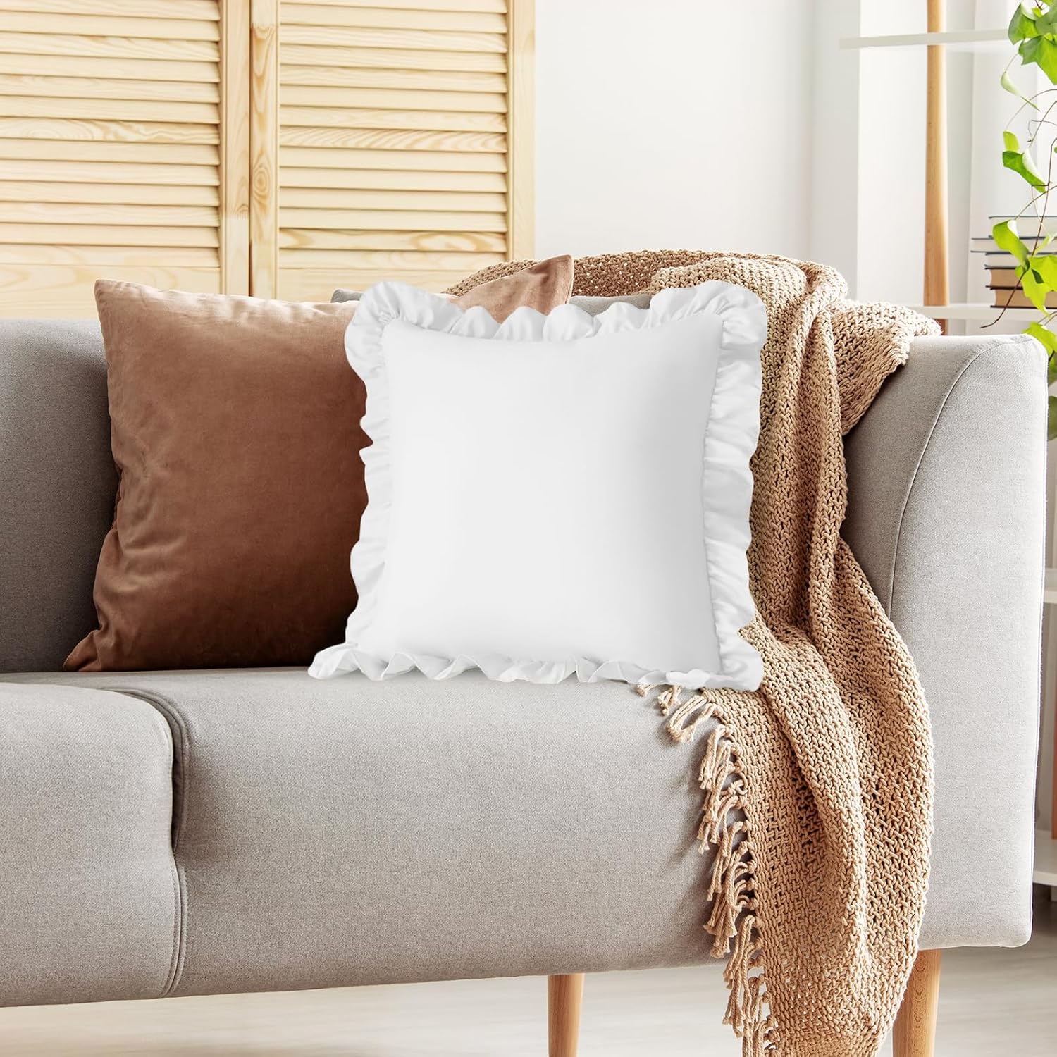 KKJIAF Ruffle Pillow Cases 26x26 Inches, White Square Ruffled Pillow Covers Set of 2, Microfiber Wrinkle Resistant Pillow Shams with…