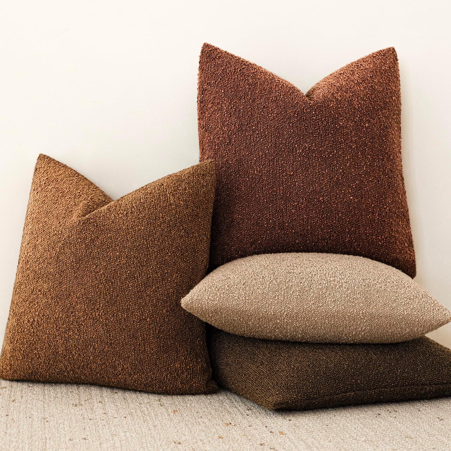 Foindtower Decorative Textured Boucle Throw Pillow Covers Accent Solid Pillow Cases Neutral Soft Cozy Couch Cushion Case for Chair Sofa…