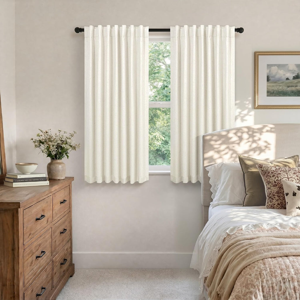 Pitalk Short Blackout Curtains for Bedroom 45 Inch Length 2 Panels Faux Linen Cream Colored Cute Cottage Core Cafe Kitchen Bathroom Curtain…