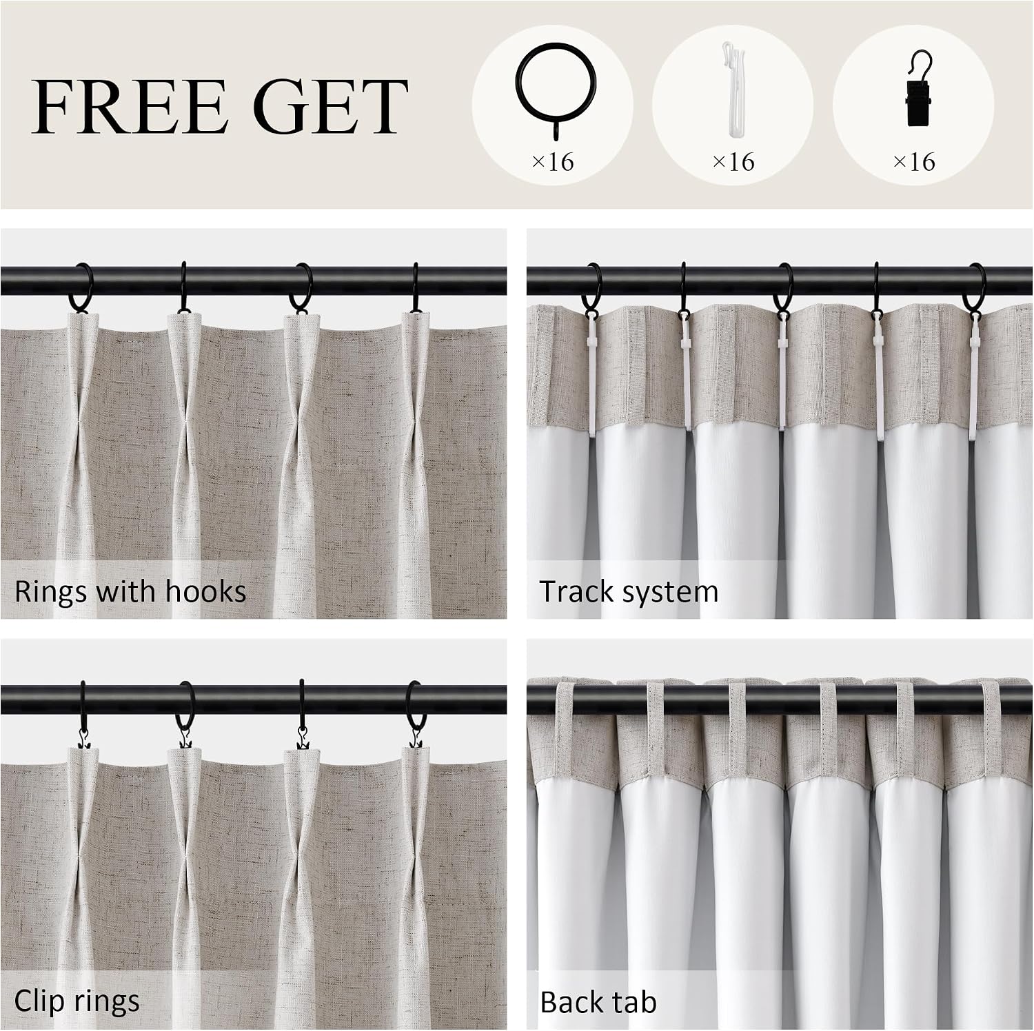 Boodii Beige 100% Blackout Linen Pinch Pleated Curtains 108 Inches Long 2 Panels Full Black Out Farmhouse Boho 9 Ft Thermal Insulated with…