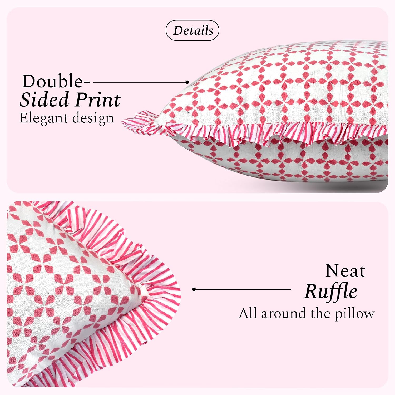Cottonprintclub CPC Hand Block Print Magenta Pink Ruffle Sham Pillow Cover 36" x 14" inch Hidden Zipper Decorative Pillowcase for Couch, Be…