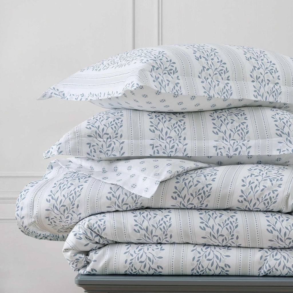 MarthaStewart Martha Stewart - Twin Duvet Cover Set, 100% Smooth & Silky Sateen Cotton Bedding, 2 Piece Striped Bedding with Matching Pillo…