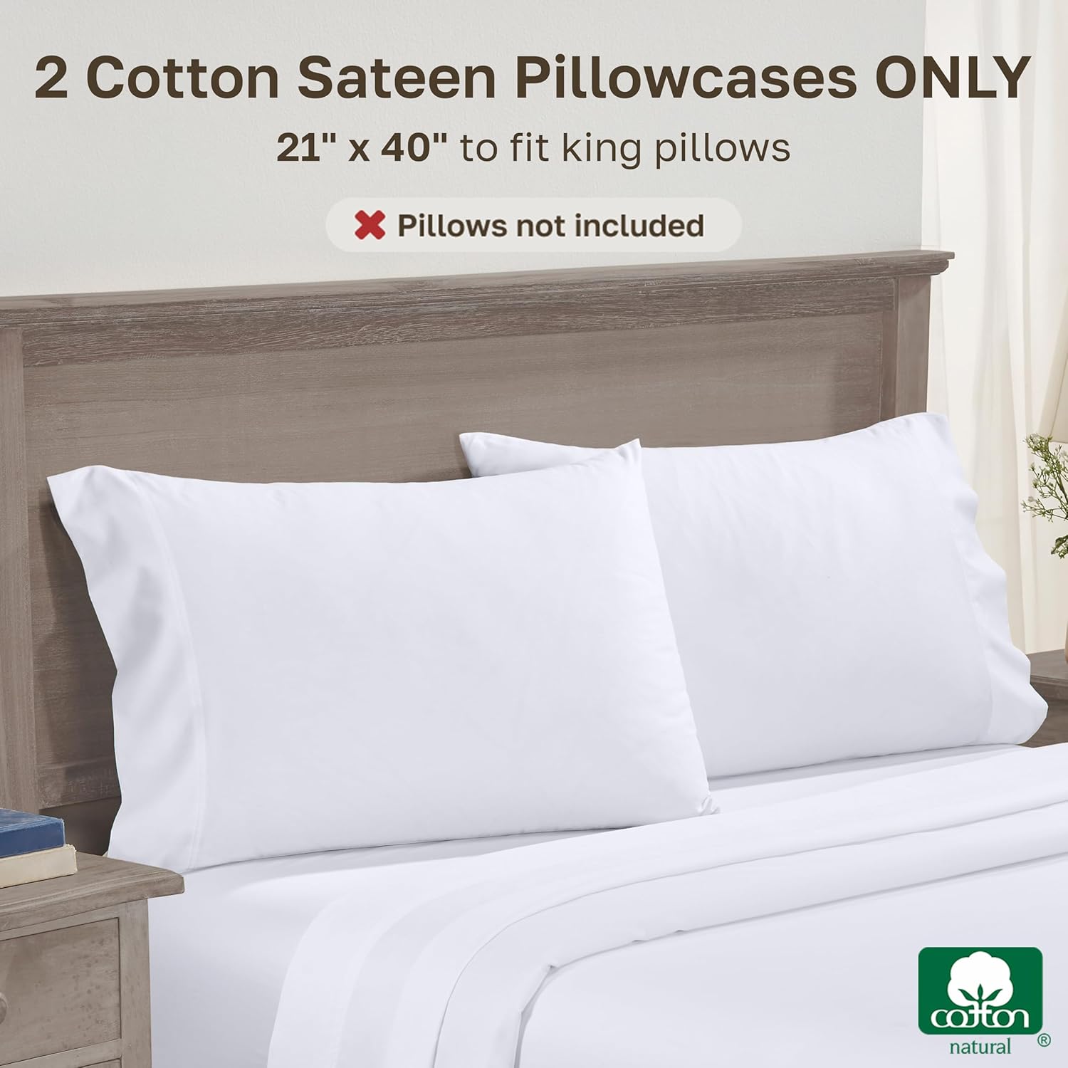 CaliforniaDesignDen California Design Den Luxuriously Soft 600 Thread Count 100% Cotton King Size White Pillowcase Set of 2, Fits King Pill…