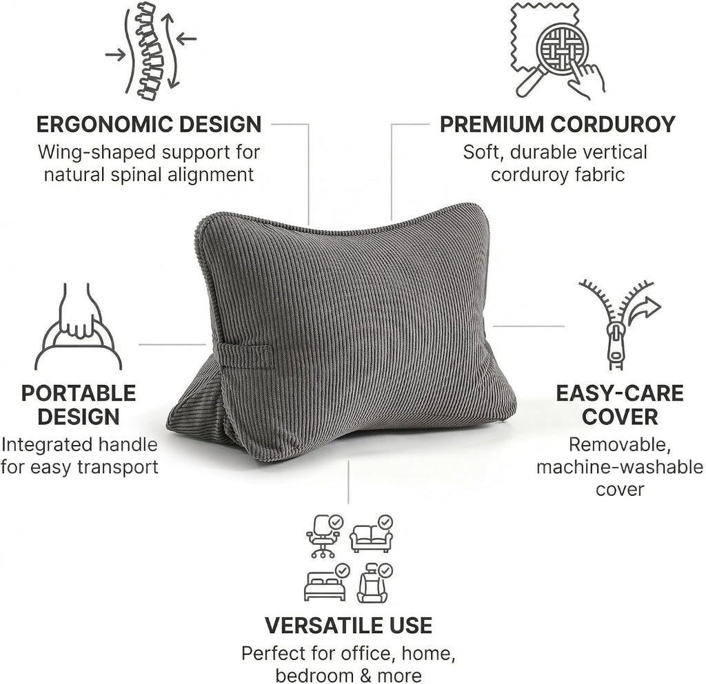 Pat. Pend. Corduroy Lumbar Support Backrest Pillow for Sitting & Reading, Ergonomic Triangle Cushion for Sofa, Armchair & Bed, Removable…