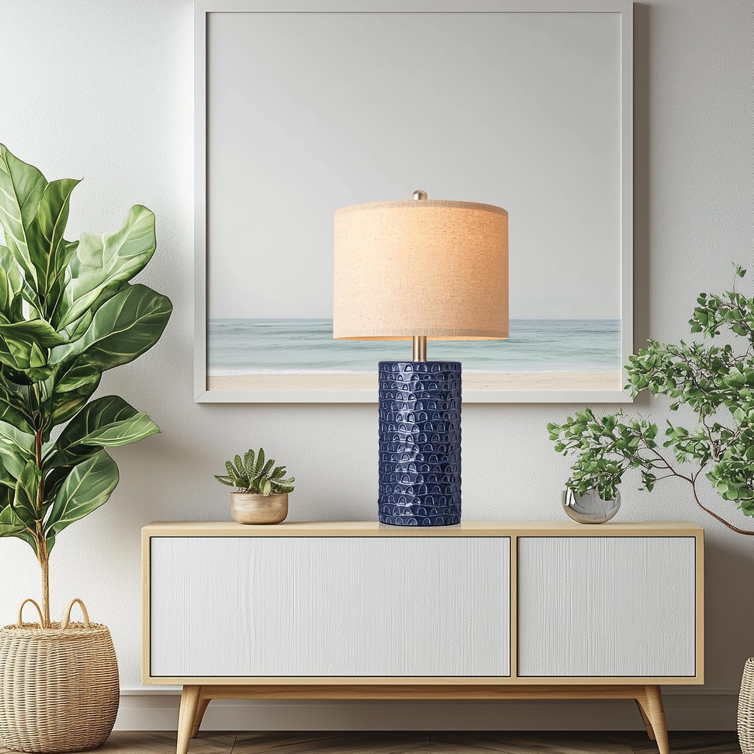 PARTPHONER 23" Modern Ceramic Table Lamp Set of 2, Table Lamps for Living Room, Rustic Farmhouse Bedside Lamps Nightstand lamp for…
