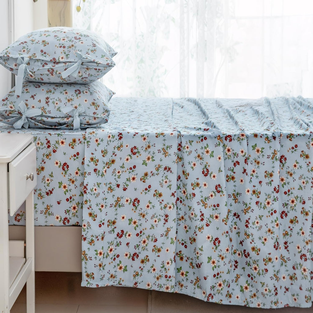 FADFAY Luxury Double Gauze Cotton Full Sheet Set, Vintage Wildflower Floral Muslin Sheets, Ultra Soft Breathable Cottagecore Floral Bed…