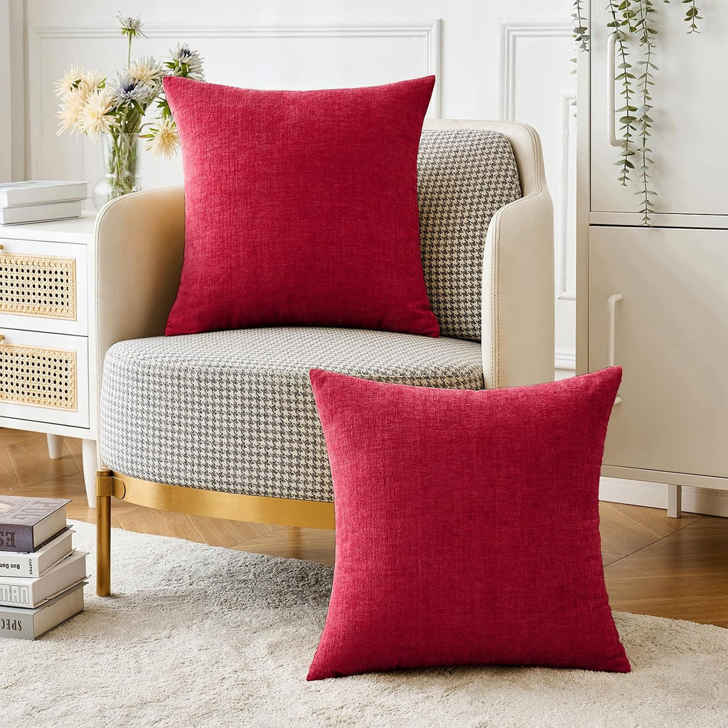 Miulee Pack of 2 Red Couch Throw Pillow Covers 18x18 Inch Soft Cushion Covers for Sofa Living Room Solid Dyed Pillow Cases Red