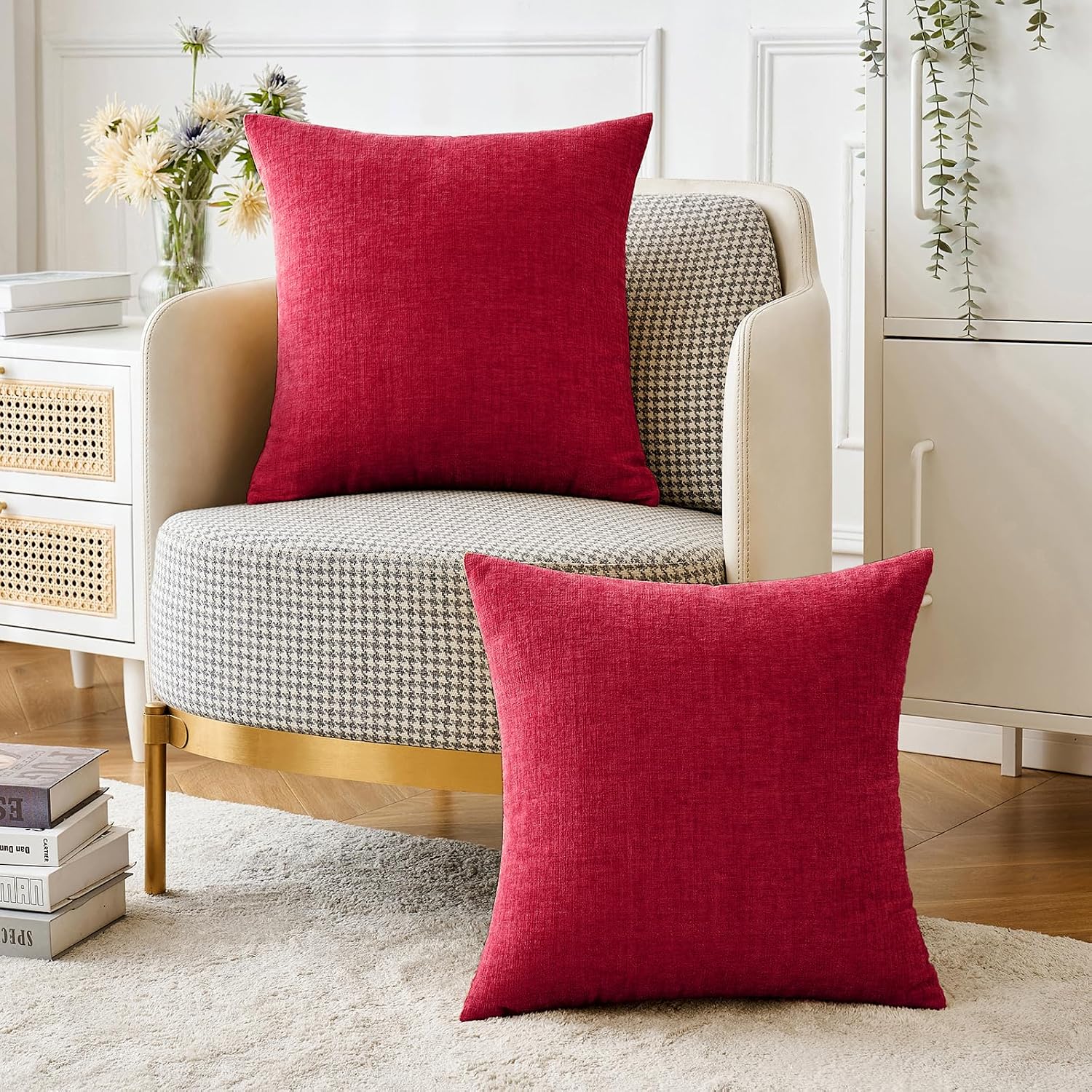 Miulee Pack of 2 Red Couch Throw Pillow Covers 18x18 Inch Soft Cushion Covers for Sofa Living Room Solid Dyed Pillow Cases Red