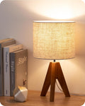 EDISHINE Tripod Table Lamp, Small Cute Bedside Lamp with Linen Beige Lampshade, Nightstand Lamp for Nursery, Bedroom, Kid Room, Living…