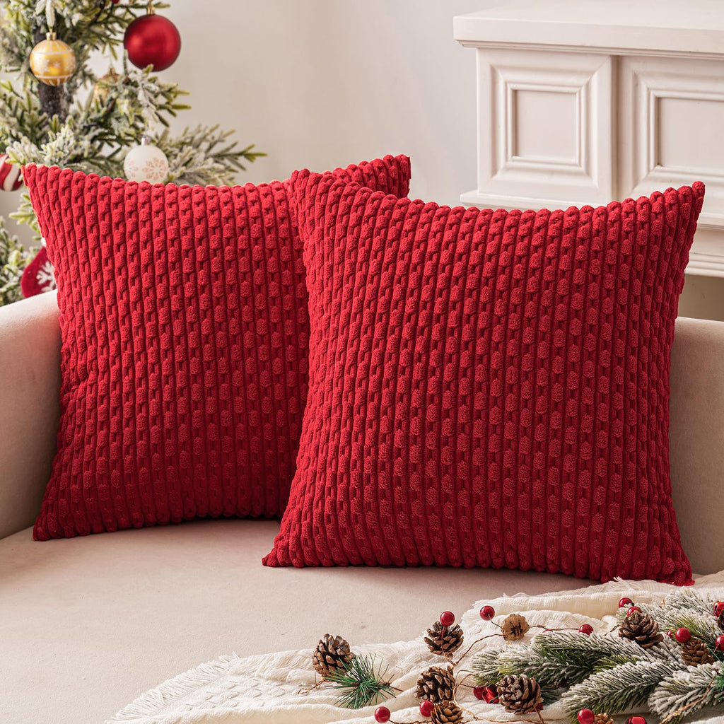 Miulee Red Throw Pillow Covers Soft Corduroy Decorative Set of 2 Boho Striped Pillow Covers Pillowcases Farmhouse Home Decor for Couch Bed…