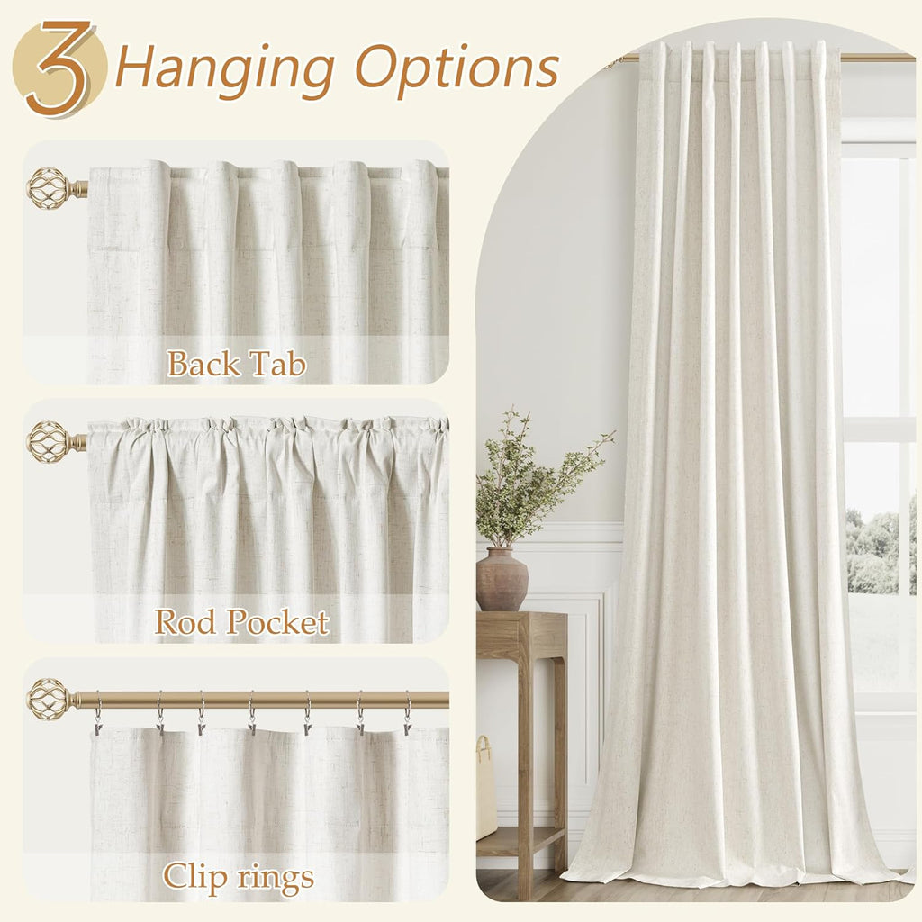 Guken Cream 100% Blackout Linen Curtains 90 Inch Length 2 Panels Set for Living Room Bedroom Back Tab Thermal Insulated Black Out Drapes Ro…