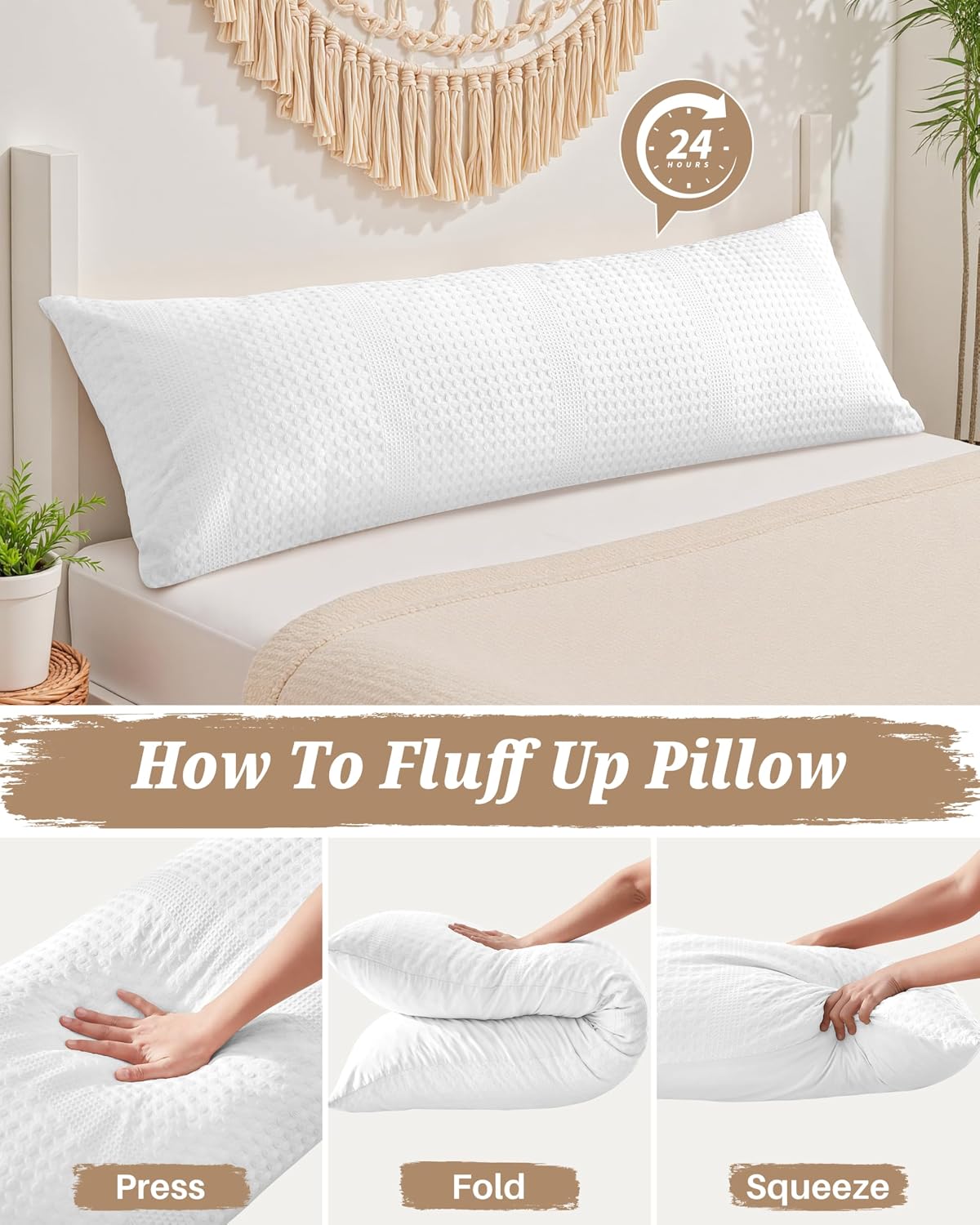 YZ HOME Waffle Weave Body Pillow for Adults - Memory Foam Body Pillow with Removable Pillowcase - Firm and Fluffy - Large Long Bed…
