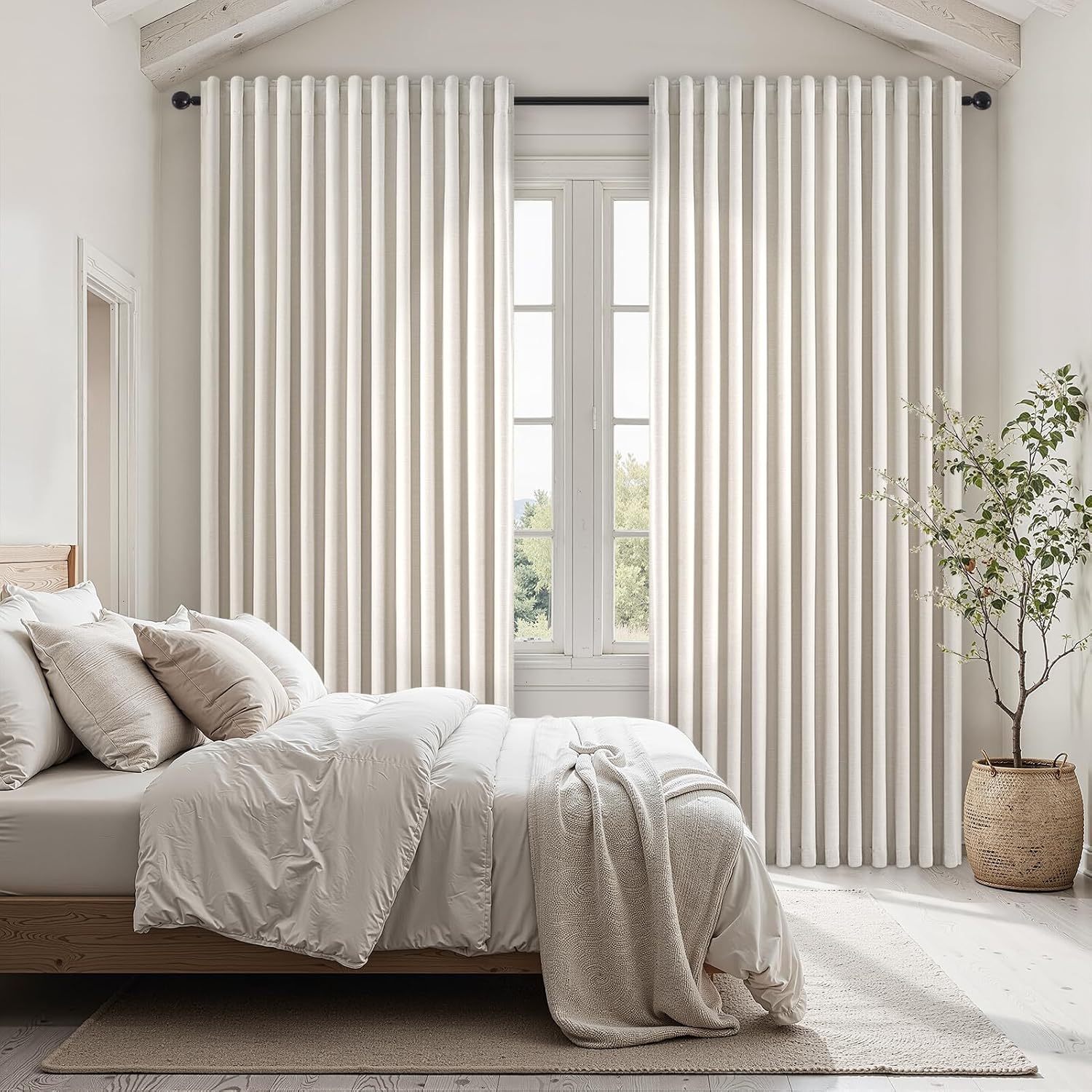Topfinel Extra Wide 100 Inch Length Blackout Curtains & Drapes 90 Inches Long 2 Panels Set for Sliding Glass Doors Modern Pleated Linen Ble…