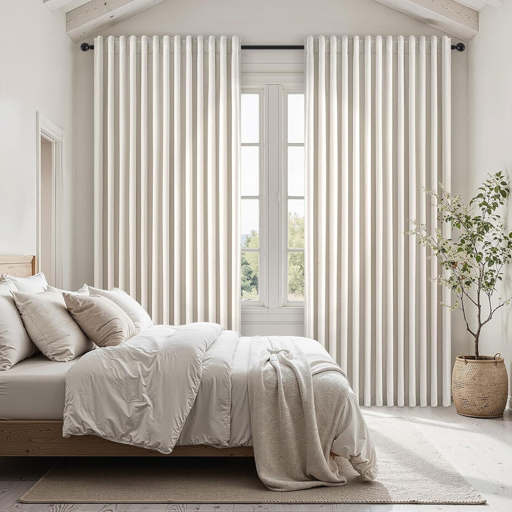 Topfinel Extra Wide 100 Inch Length Blackout Curtains & Drapes 84 Inches Long 2 Panels Set for Sliding Glass Doors Modern Pleated Linen Ble…
