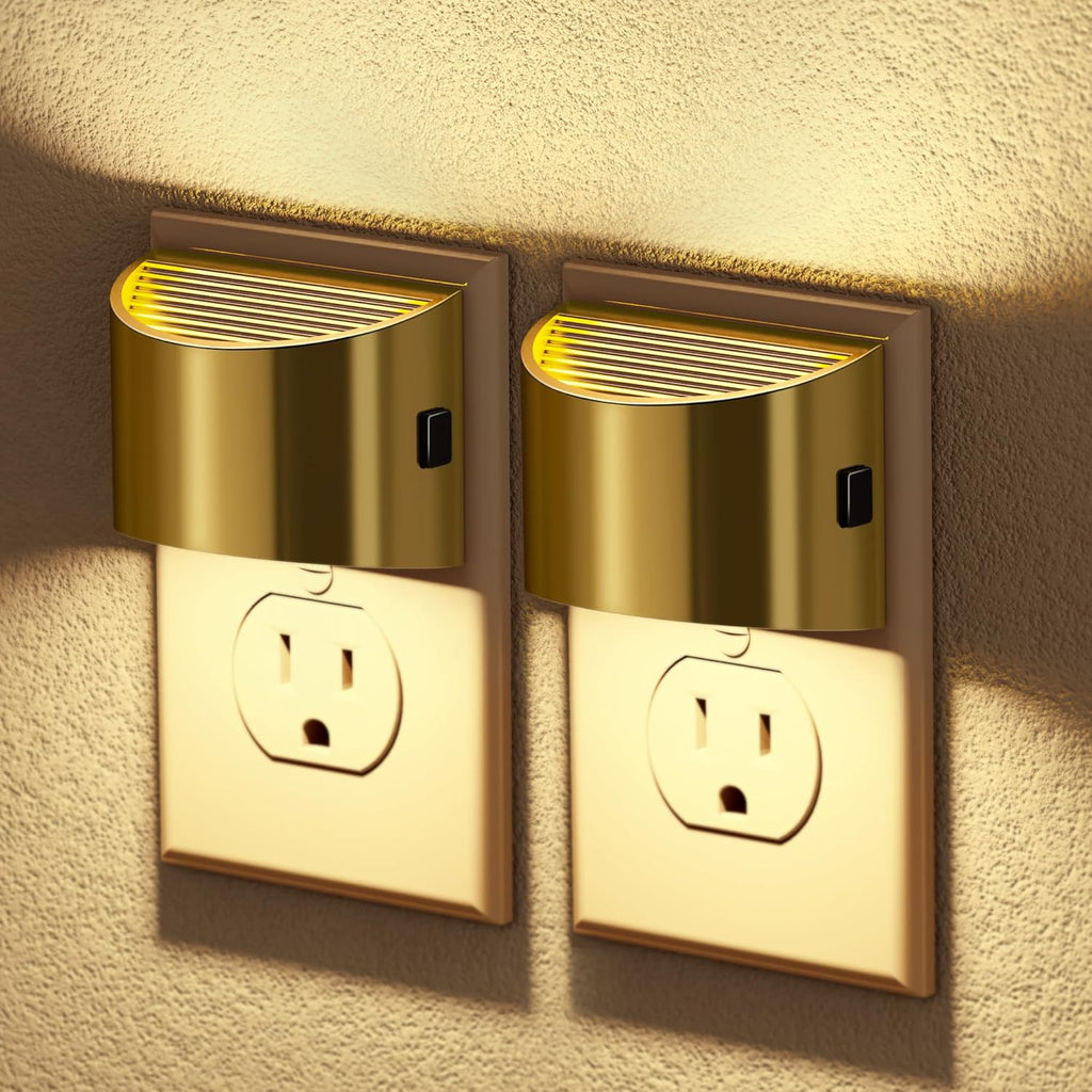 JandCase LED Night Lights Plug into Wall, 2 Pack Gold Modern Night Lights, Dusk to Dawn Sensor Nightlight,0-100LM Brightness Adjustable…