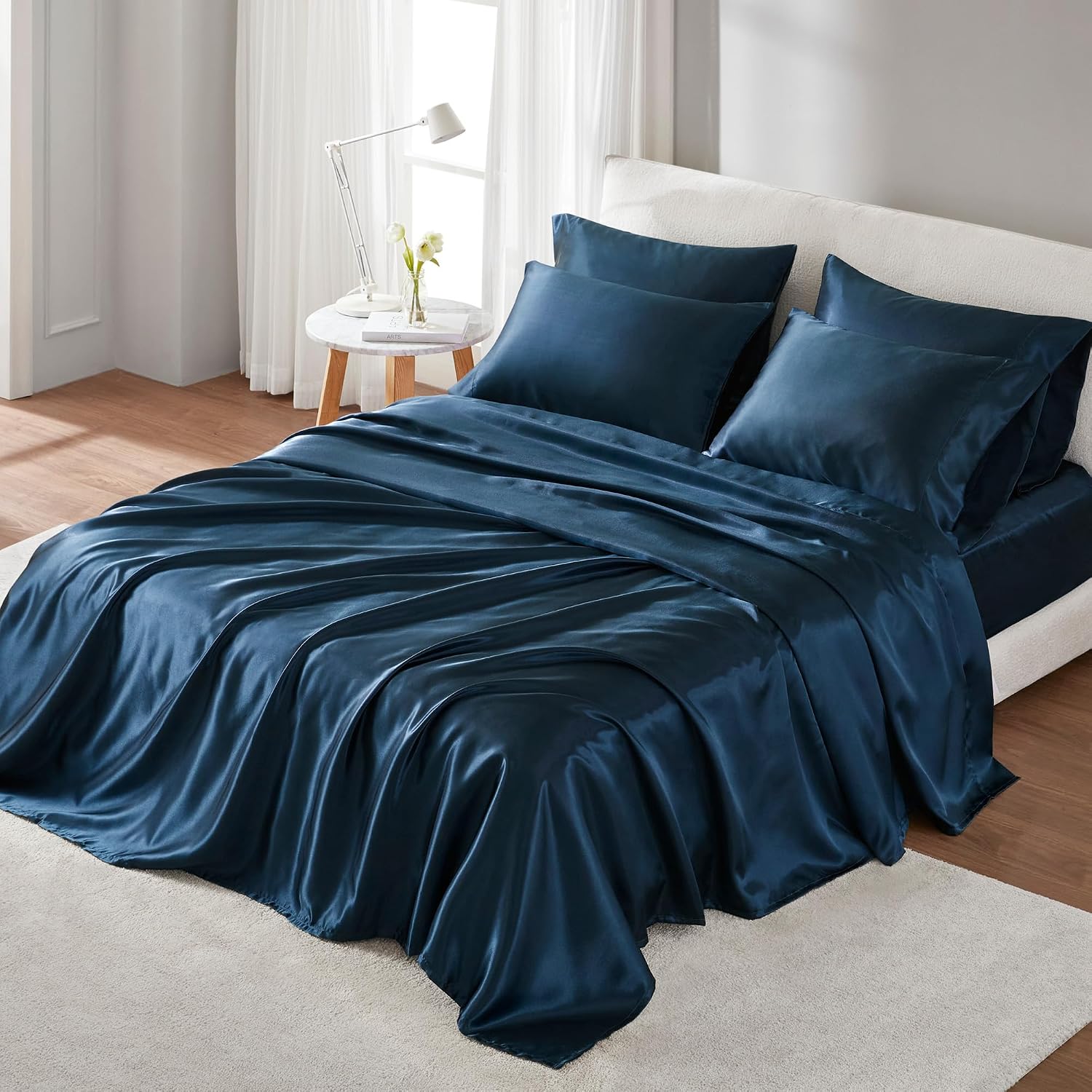 Madisonpark Madison Park Satin Sheets Cal King Size, Luxurious Silky Bed Sheets, Elastic 14" Pocket fits up to 16" Mattress, Wrinkle-Free,…
