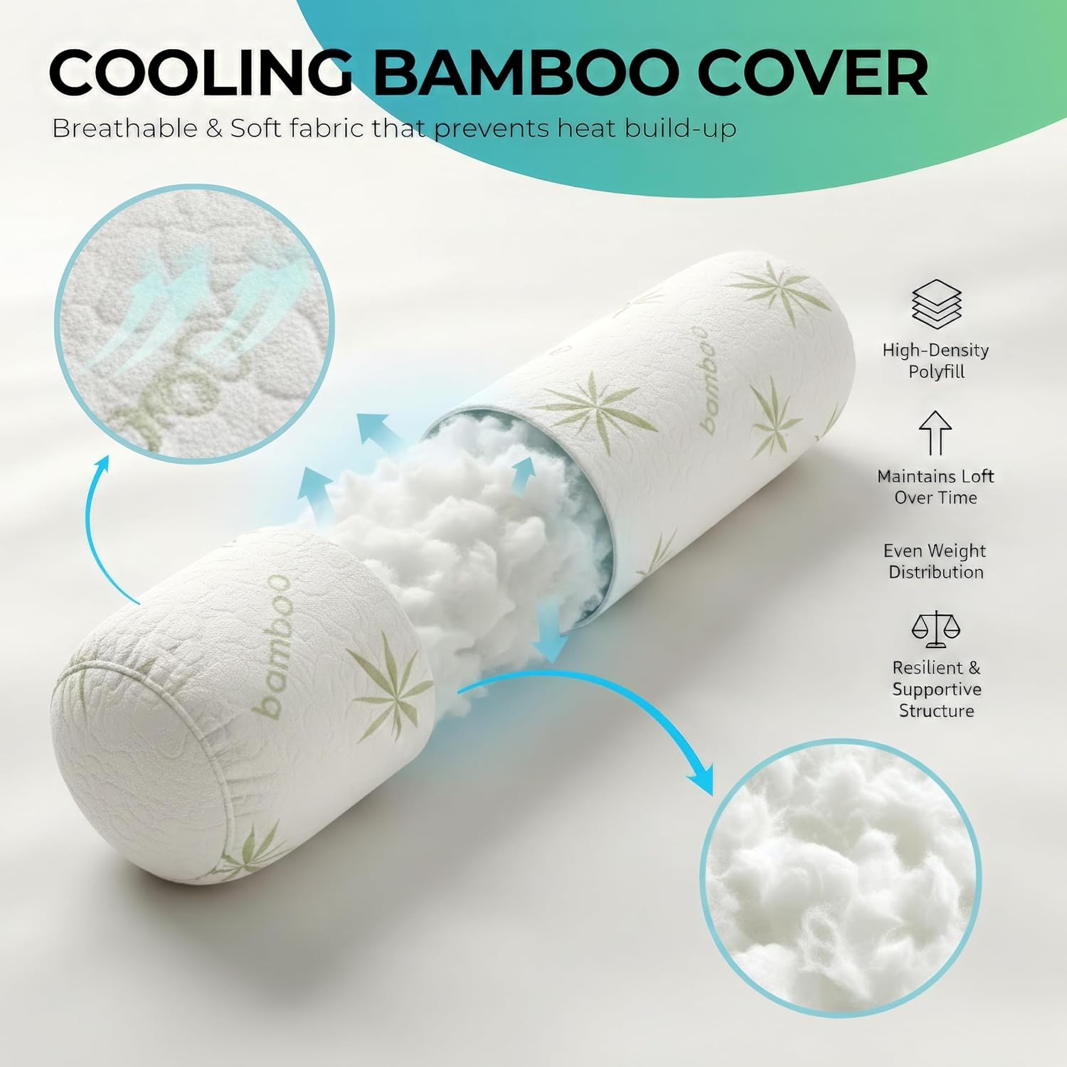 Sacred Thread Cylinder Shaped Long Pillow for Bed, Cooling Rayon Derived from Bamboo Body Pillow for Side Sleepers, Soft and Supportive…