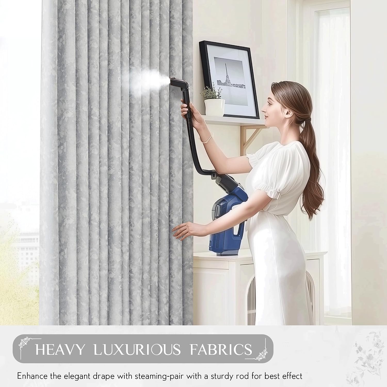 Beauoop Grey Floral Jacquard Blackout Curtains 72 Inches Long 2 Panels for Bedroom Living Room Chenille Flower Room Darkening Thermal…