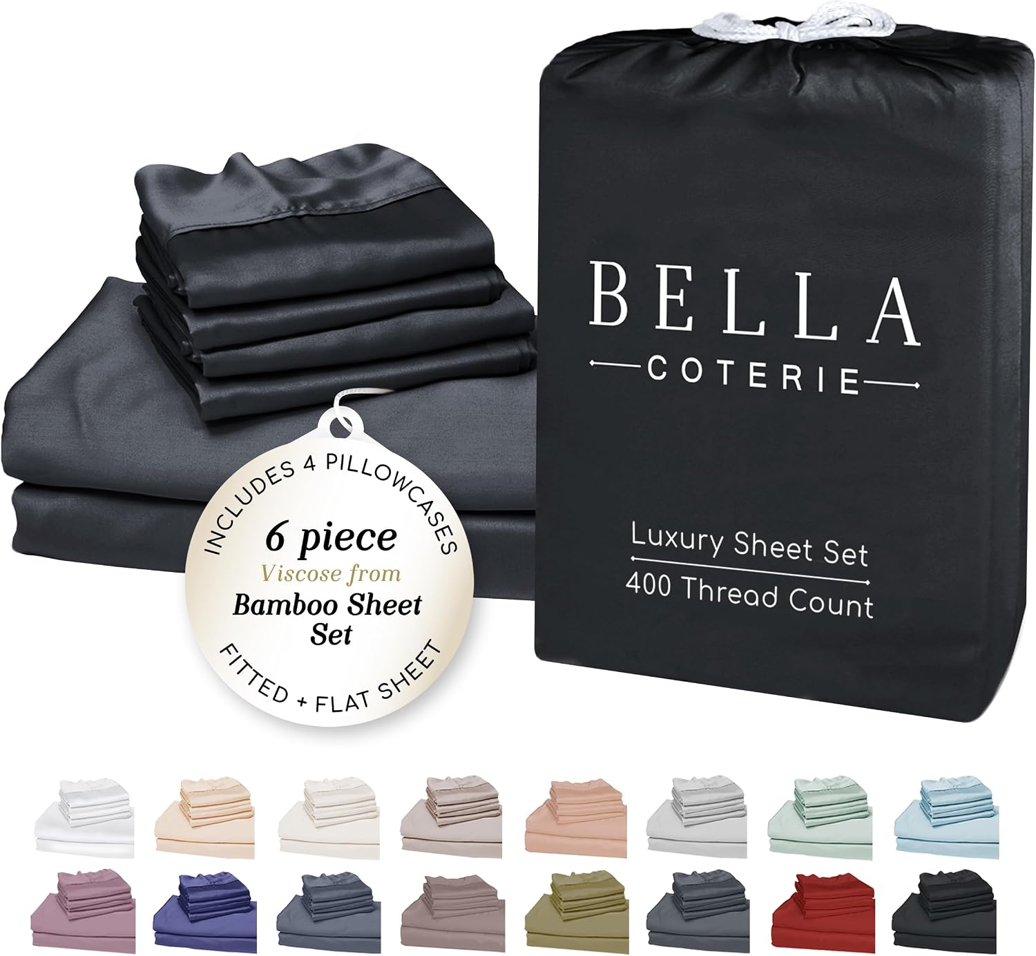 Bella Coterie 6 Piece Luxury Bamboo Viscose King Size Sheet Set | 100% Organically Grown | Cooling for Hot Sleepers | 18" Deep Pocket |…