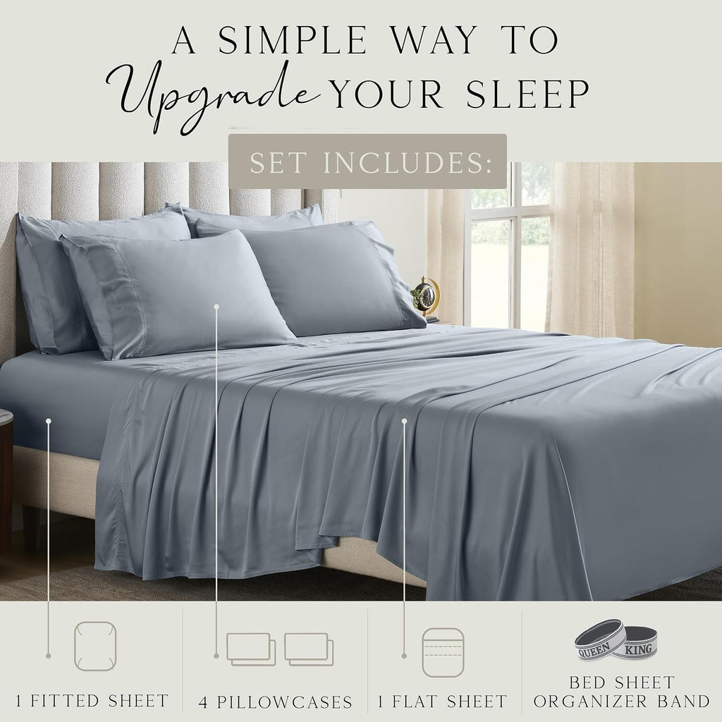 KARISSA MAE 6 Piece Pure Viscose from Bamboo Queen Size Sheet Set | 100% FSC Certified | Luxuriously Soft | Cooling | 18" Deep Pocket…