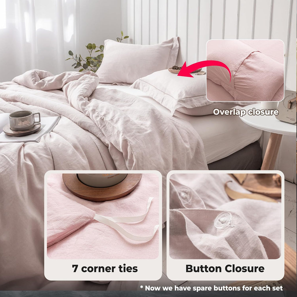 Simple&Opulence 100% Washed Linen Duvet Cover with Embroidered, 3 Pieces Soft Farmhouse Comforter Set with Button Closure,1…