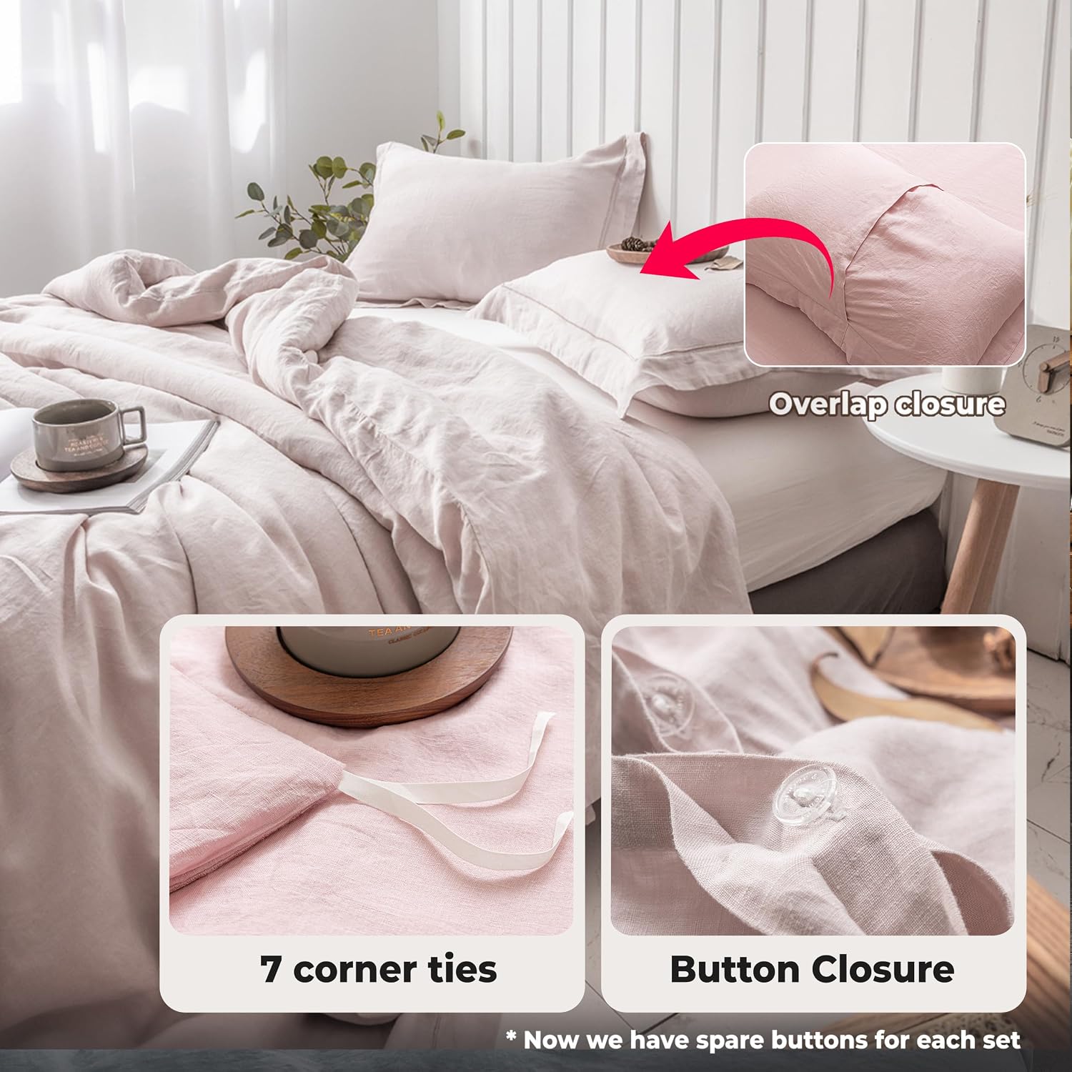 Simple&Opulence 100% Washed Linen Duvet Cover with Embroidered, 3 Pieces Soft Farmhouse Comforter Set with Button Closure,1…