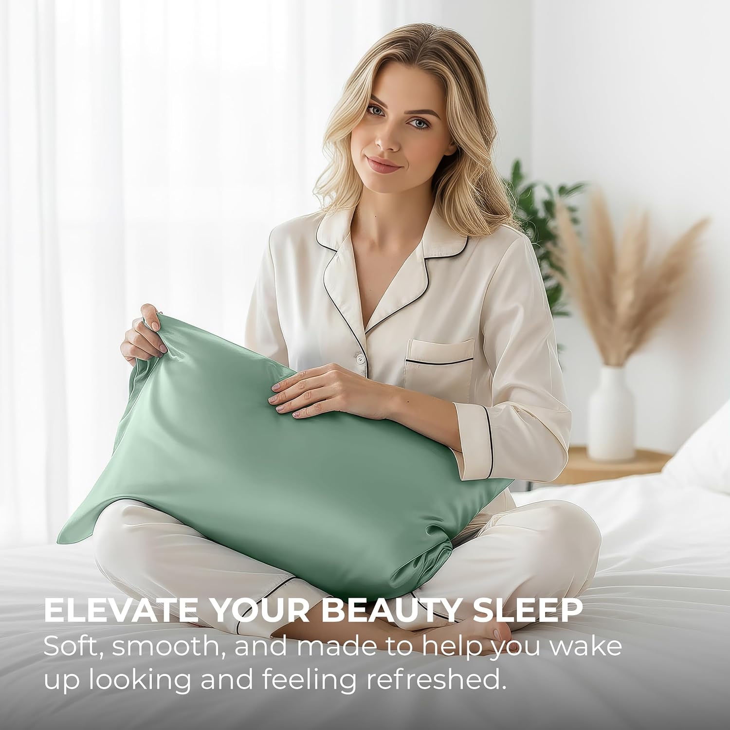 PureBedding Pure Bedding Satin Pillowcase 2 Pack - King Size (20"x40", Champagne Green) - Silky Pillow Cases for Hair and Skin - Satin Pill…