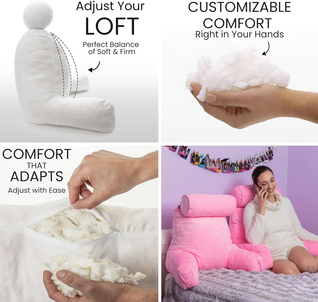 HusbandPillow Husband Pillow Medium Reading Pillow with Arms - 23" Backrest for Sitting Up in Bed - Firm Support Bed Rest Pillow for Adults…