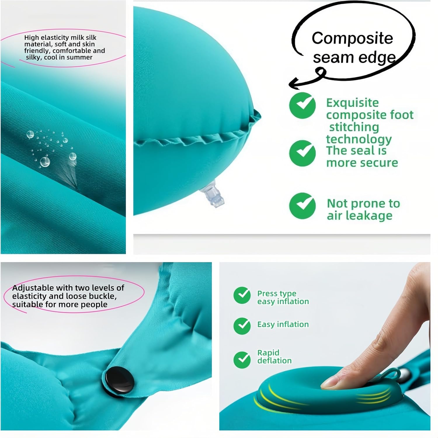 18-30s Quick Inflate /Deflate Neck Pillow for Travel - Adjustable Cervical Support with Dual Buckles, Breathable Milk Silk, Compact…
