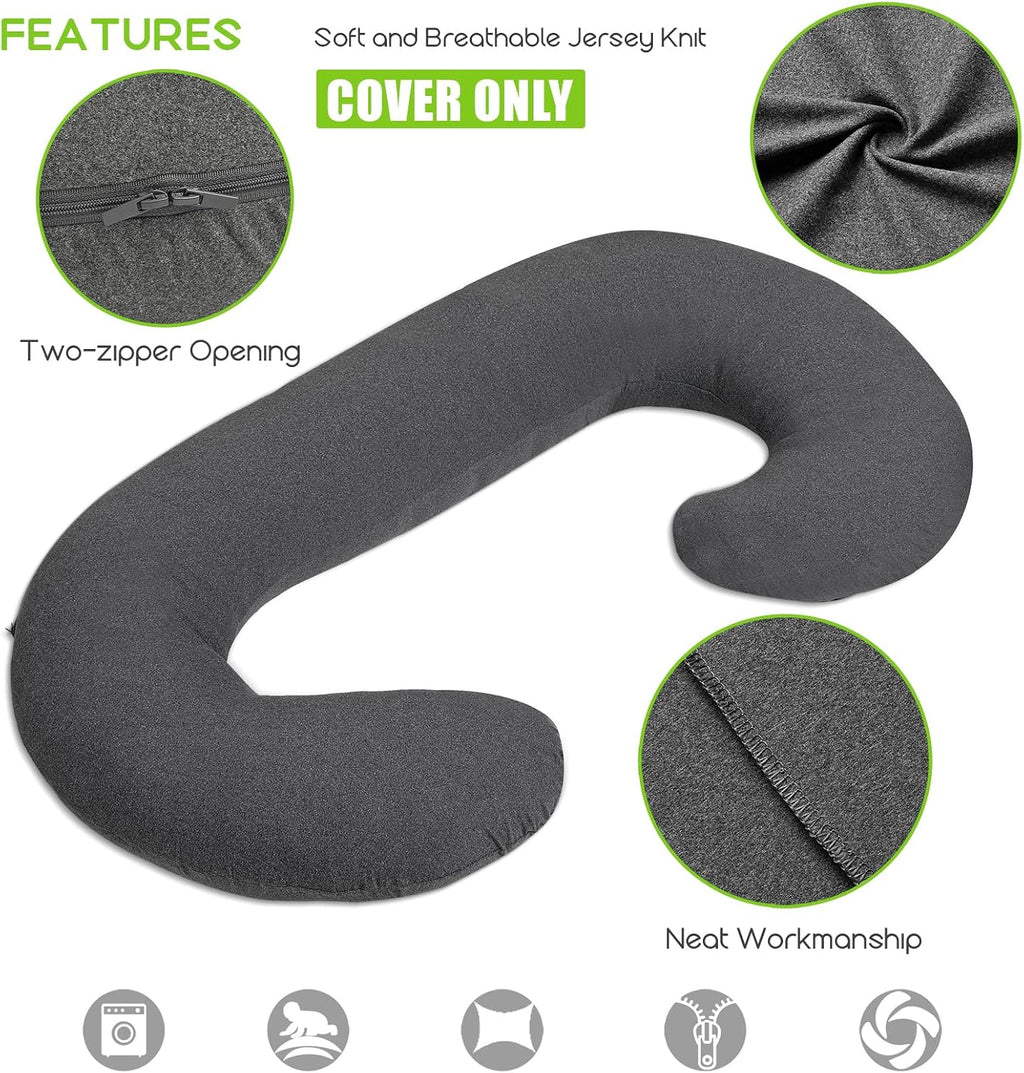 COSMOPLUS C Shaped Full Body Pillow Case Cover for Maternity, Stretchy Cool Breathable Jersey Fabric, Provides Sleep and Pregnancy…