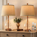 QiMH Farmhouse Table Lamps Set of 2 with Night Light, Mid Century Modern Bedside Lamps for Living Room, Glass Nightstand Lamp with USB…