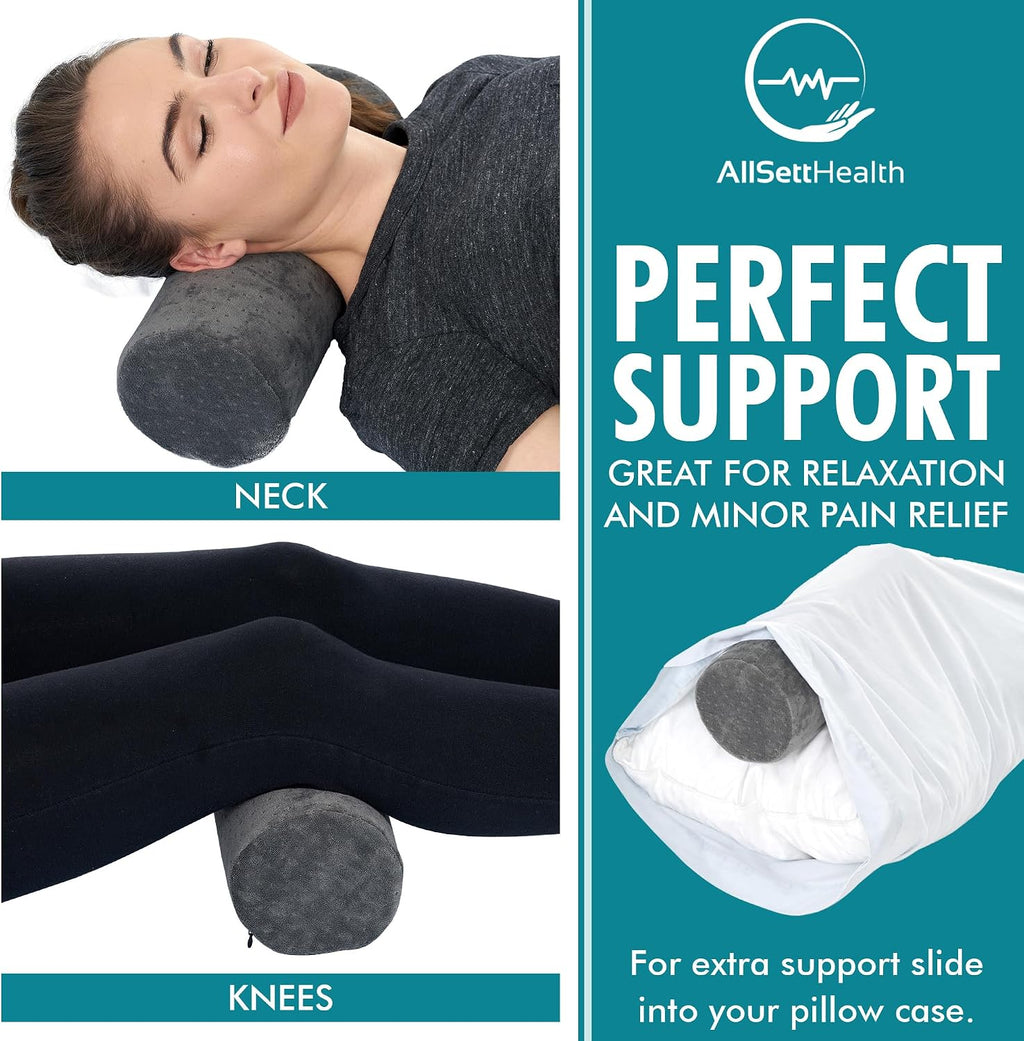 AllSettth AllSett th Round Cervical Roll Cylinder Bolster Pillow with Removable Washable Cover, Ergonomically Designed for Head, Ne…