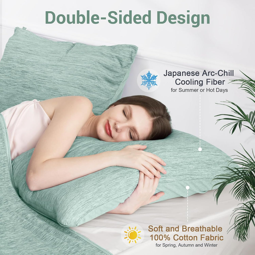 Elegear Cooling Pillow Cases for Hot Sleepers, Japanese Q-Max 0.5 Cooling Pillowcases, Both Sides(Cooling/Cotton), Breathable Soft Pillowca…