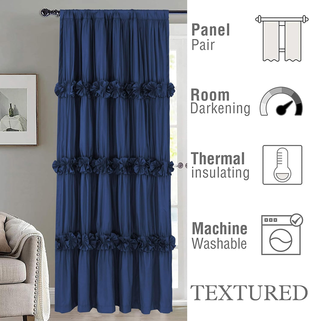 Homechoice Decor Thermal Insulated Blackout Window Curtains, 54" W x 84" L (Pair), Boho Ruched Window Treatments with 3 Rows of Butterfly…