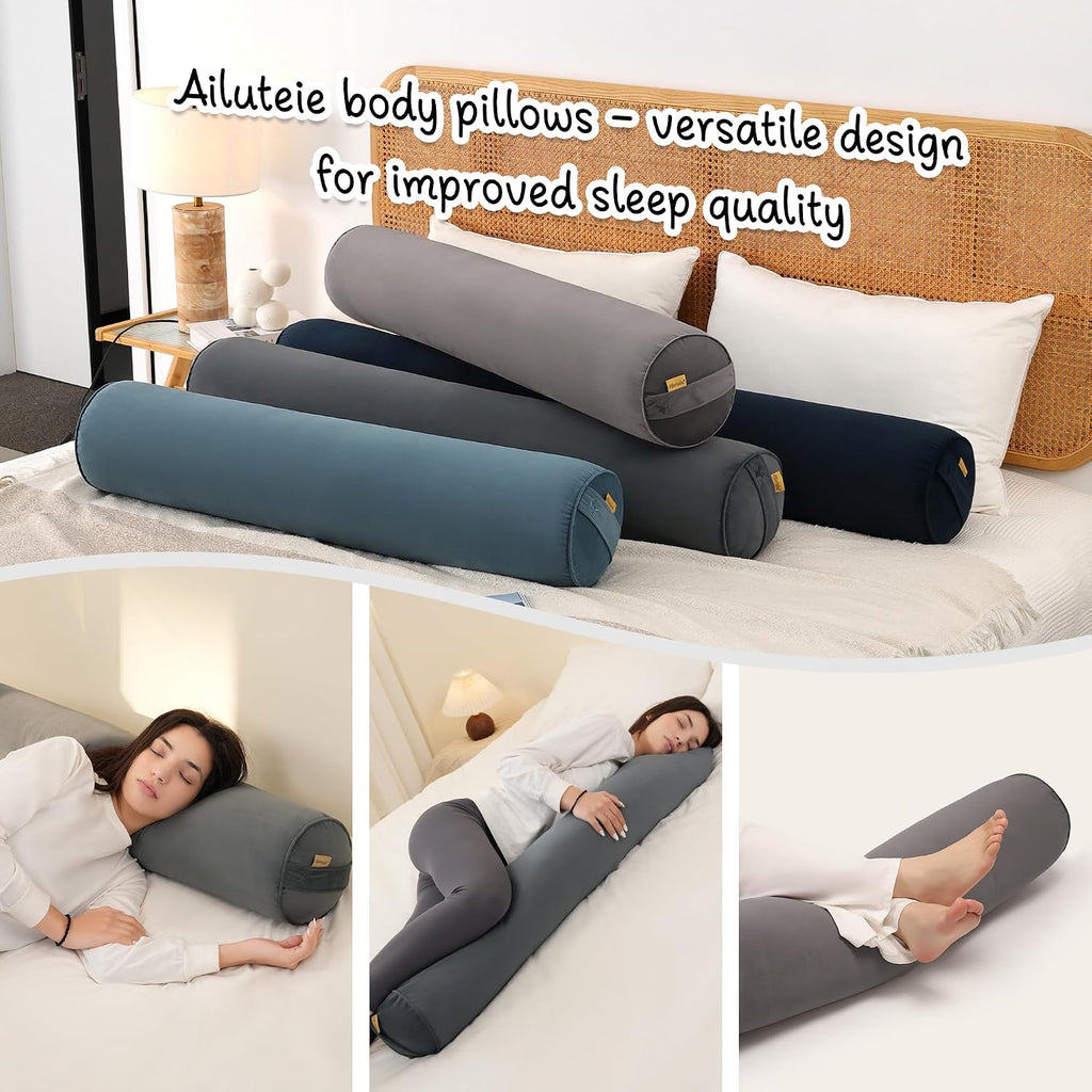 Body Pillow for Adults, Long Round Pillow, Big Cylindrical Pillow, Large Full Bolster Pillows for Side Sleepers (Charcoal Gray, 59"*7.87")
