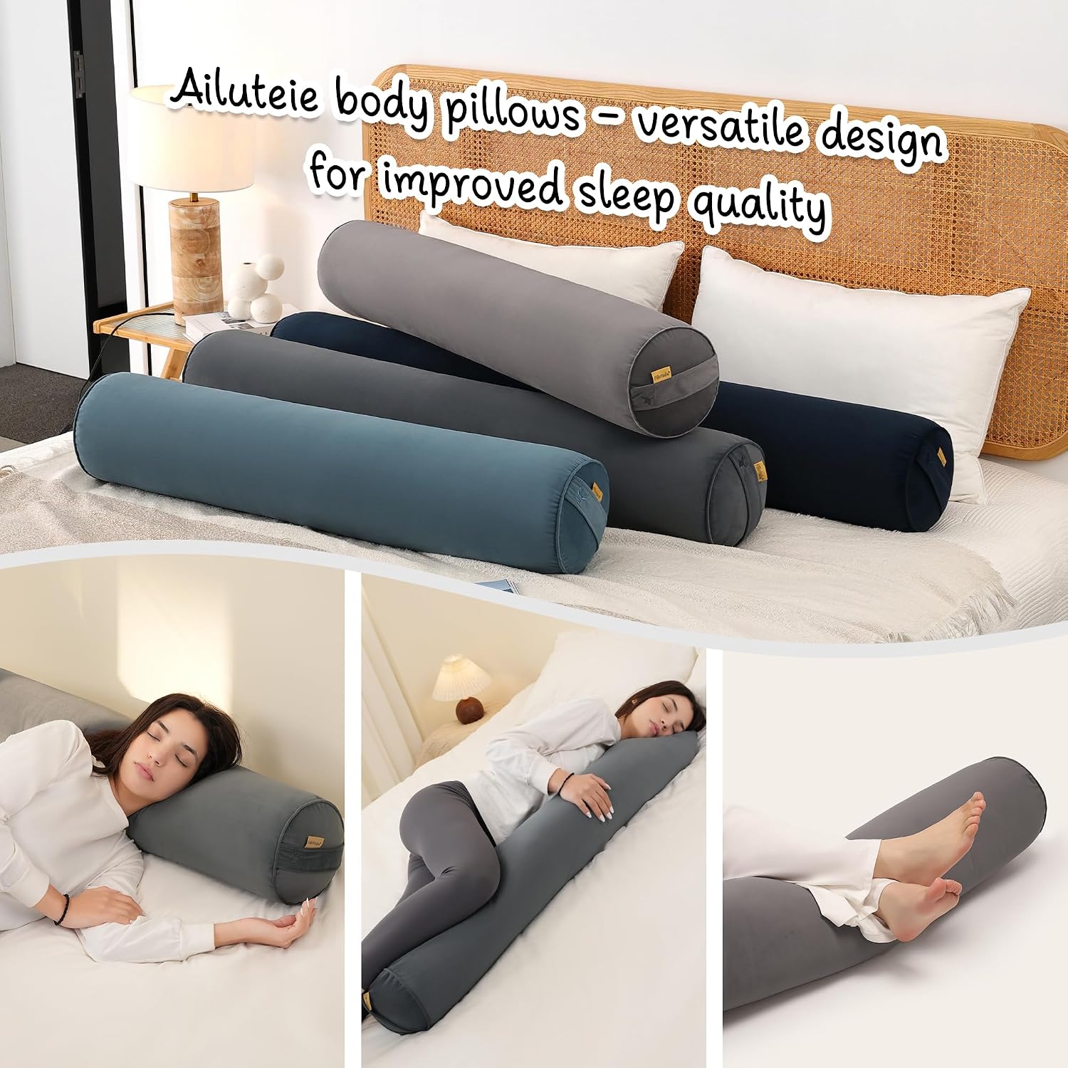 Body Pillow for Adults, Long Round Pillow, Big Cylindrical Pillow, Large Full Bolster Pillows for Side Sleepers (Charcoal Gray, 59"*7.87")
