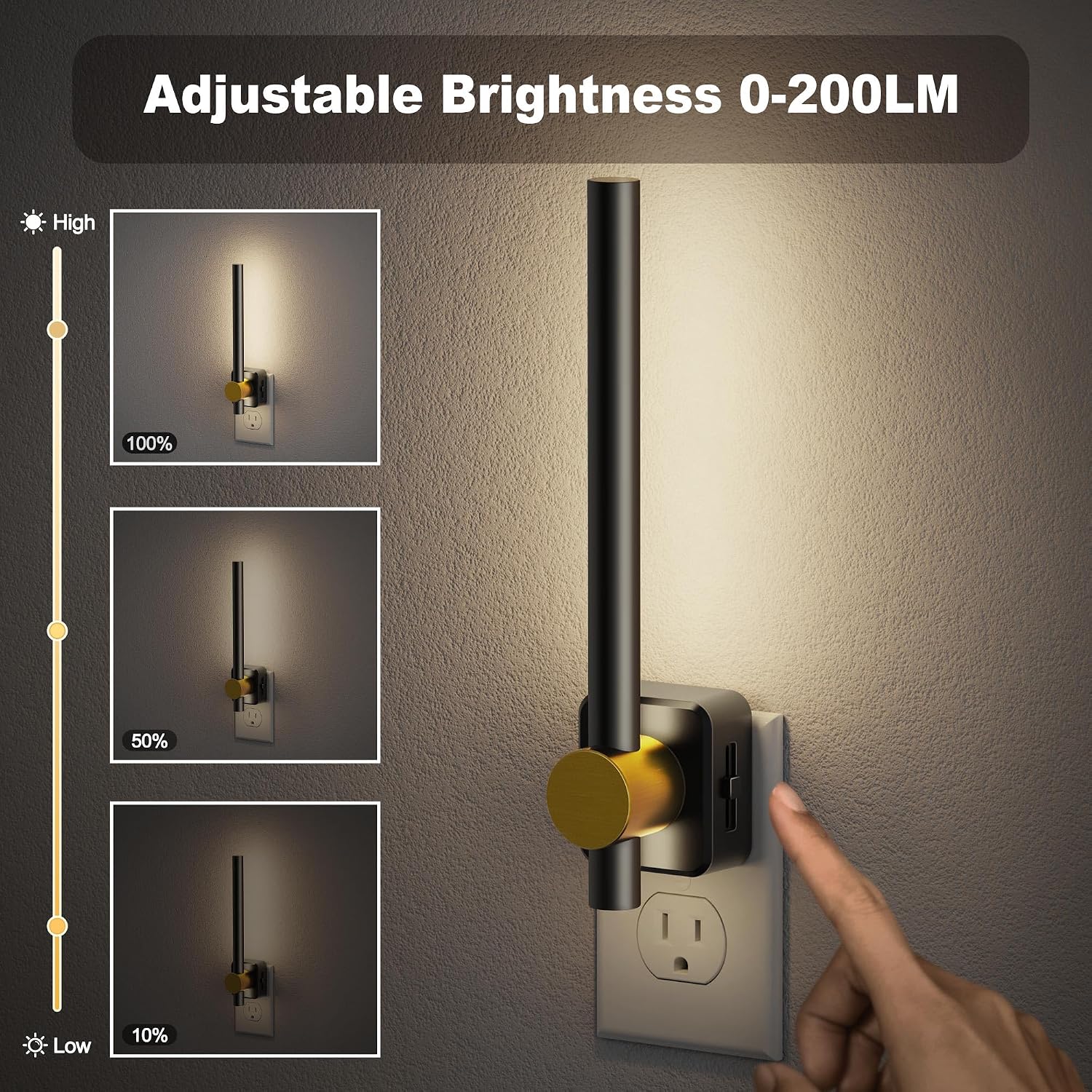JandCase LED Night Light, Dimmable 0–200LM with Dusk‐to‐Dawn Sensor, 5000K Daylight White Night Light Plug into Wall, for Bathroom…