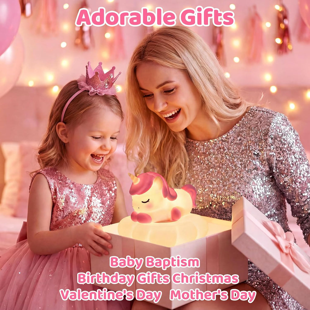 Mewaii Cloud Unicorn Night Light for Kids-Wireless Charging Cloud Base, 3-Level Dimmable 7-Color Changing & 30-Min Timer, Portable Girls Ni…