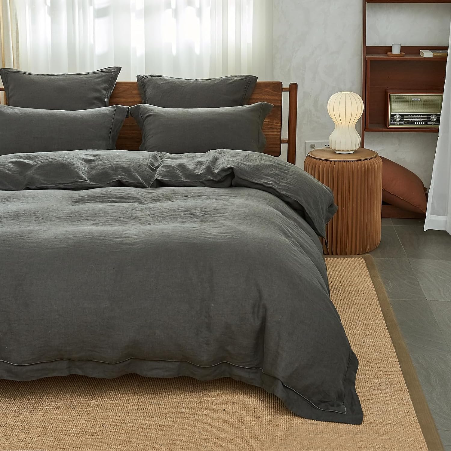 Simple&Opulence 100% Washed Linen Duvet Cover with Embroidered, 3 Pieces Soft Farmhouse Comforter Set with Button Closure,1…
