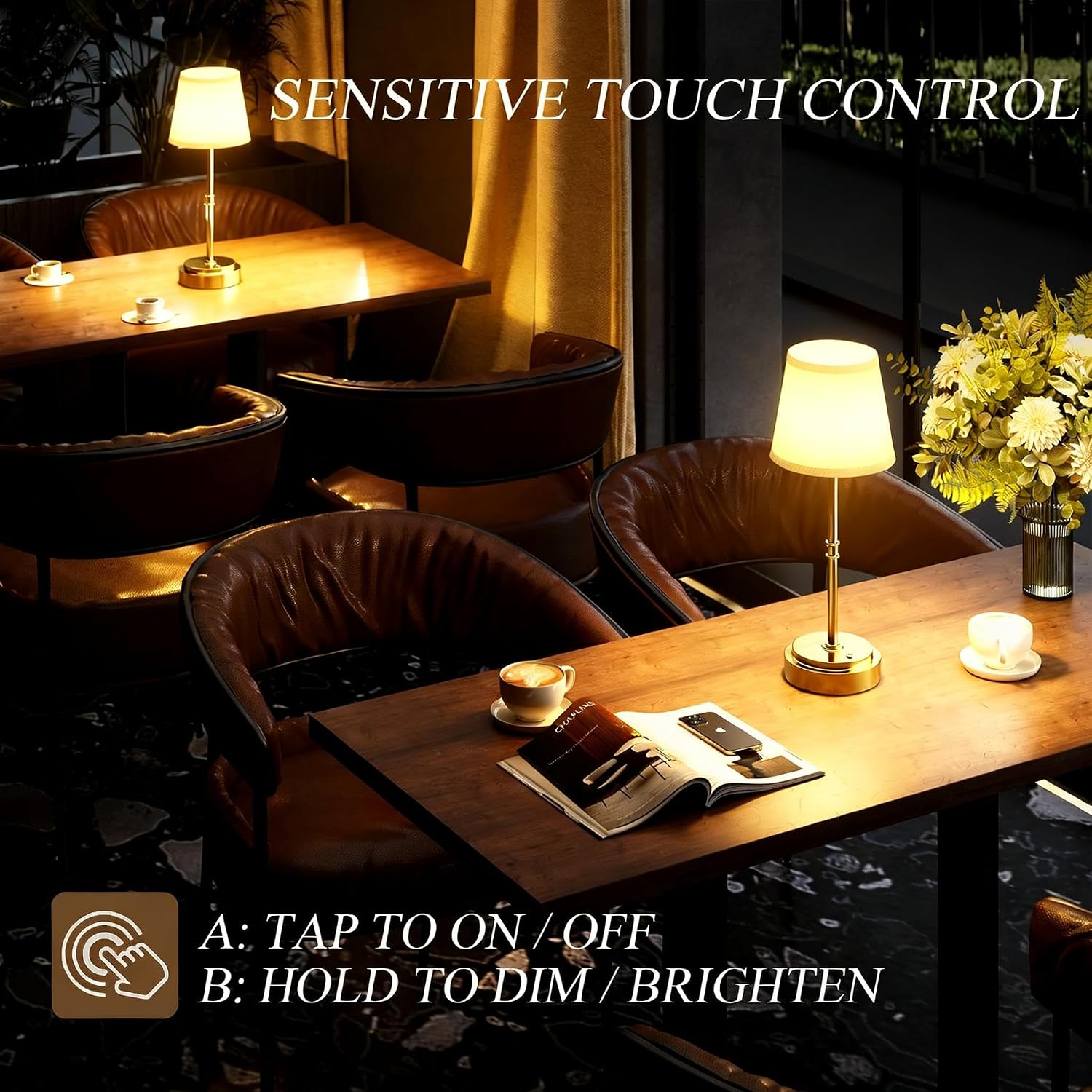 Rechargeable Cordless Table Lamp Gold - 1 Pack Brass 7500mAh Battery Operated Lamp, Small Antique Brass Aesthetic Desk Lamp for Kitchen…